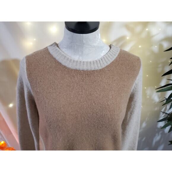 J. Crew Womens Double Zip 100% Wool Neutral Tan Colorblock Knit Sweater Size S - Picture 5 of 12